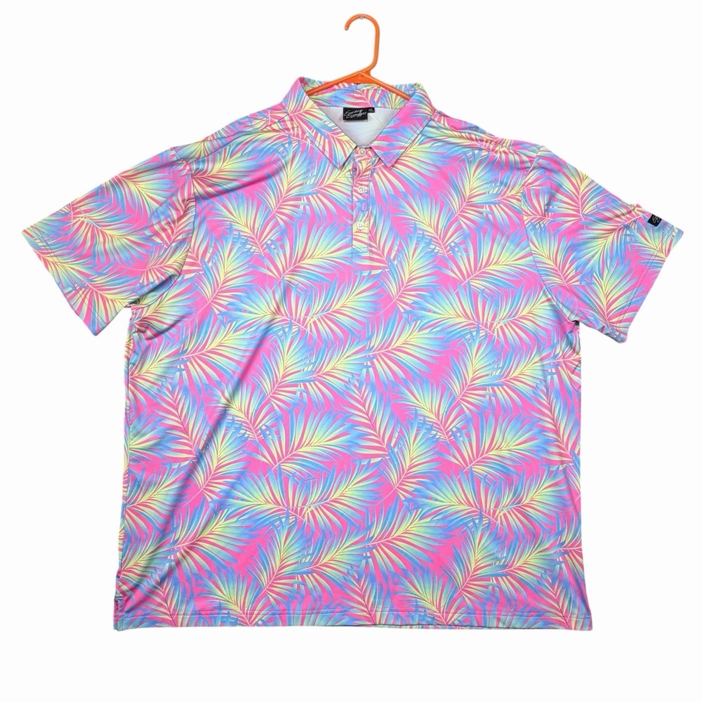 Sunday‎ Swagger Men's 4XL Polo Shirt Pink Tropical Palm Leaf Golf Stretch